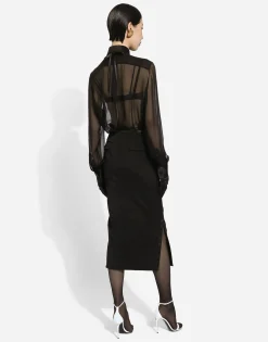 Silk chiffon shirt with satin details