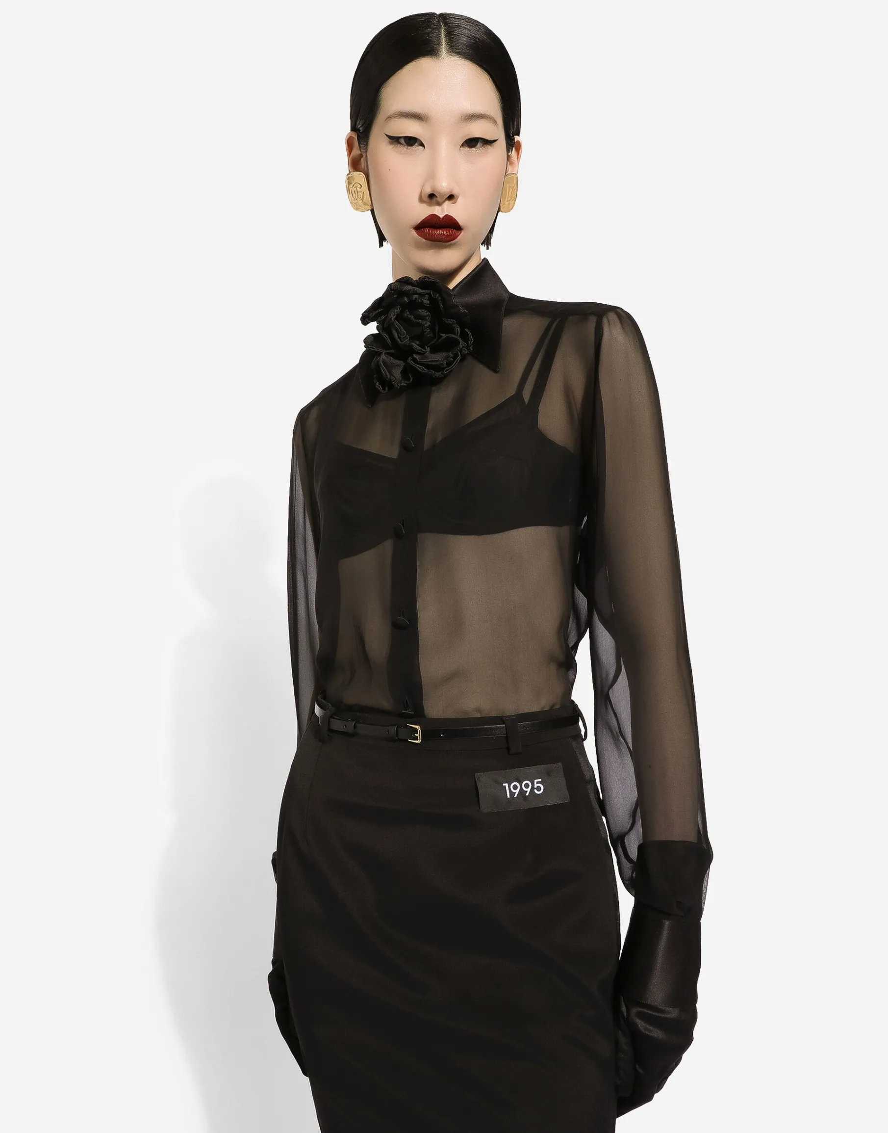 Silk chiffon shirt with satin details
