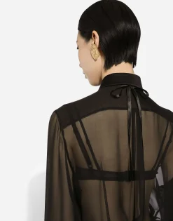 Silk chiffon shirt with satin details