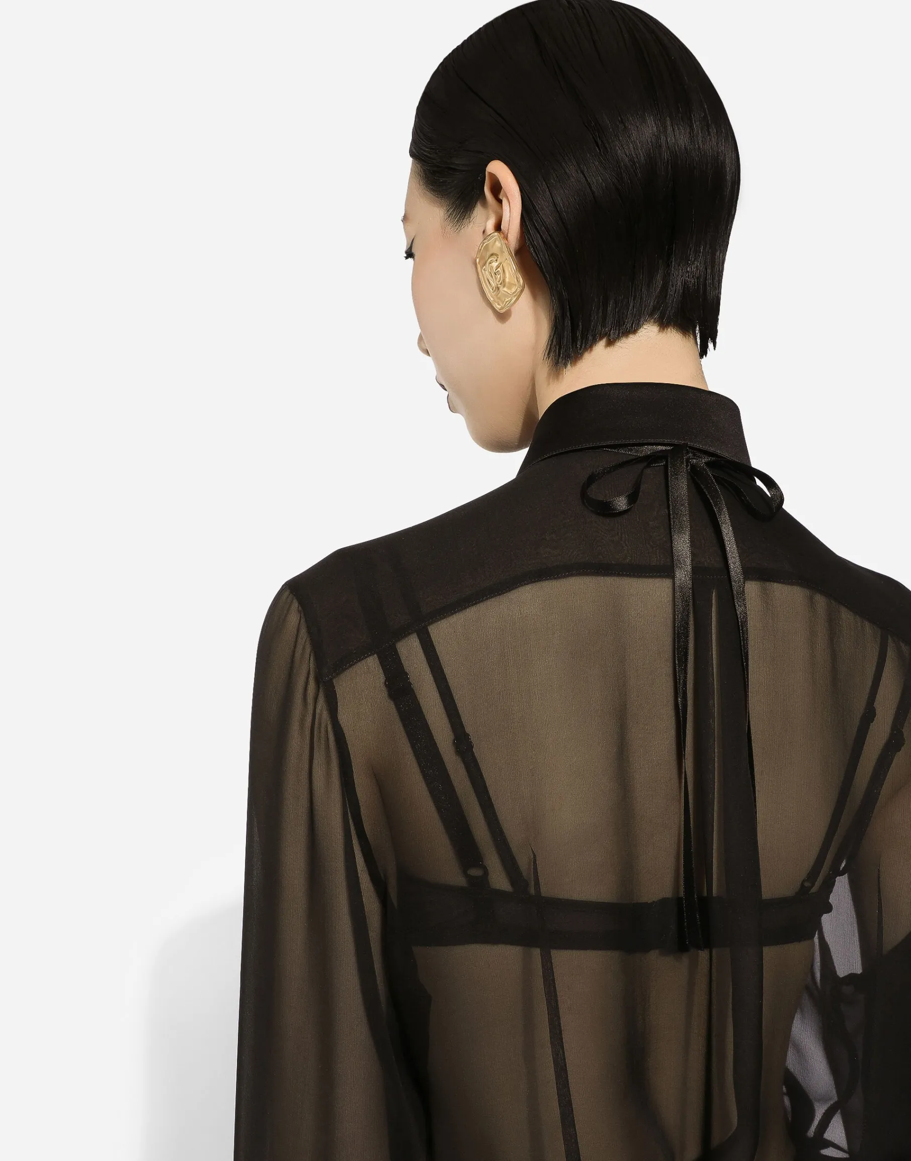 Silk chiffon shirt with satin details