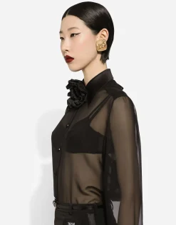 Silk chiffon shirt with satin details