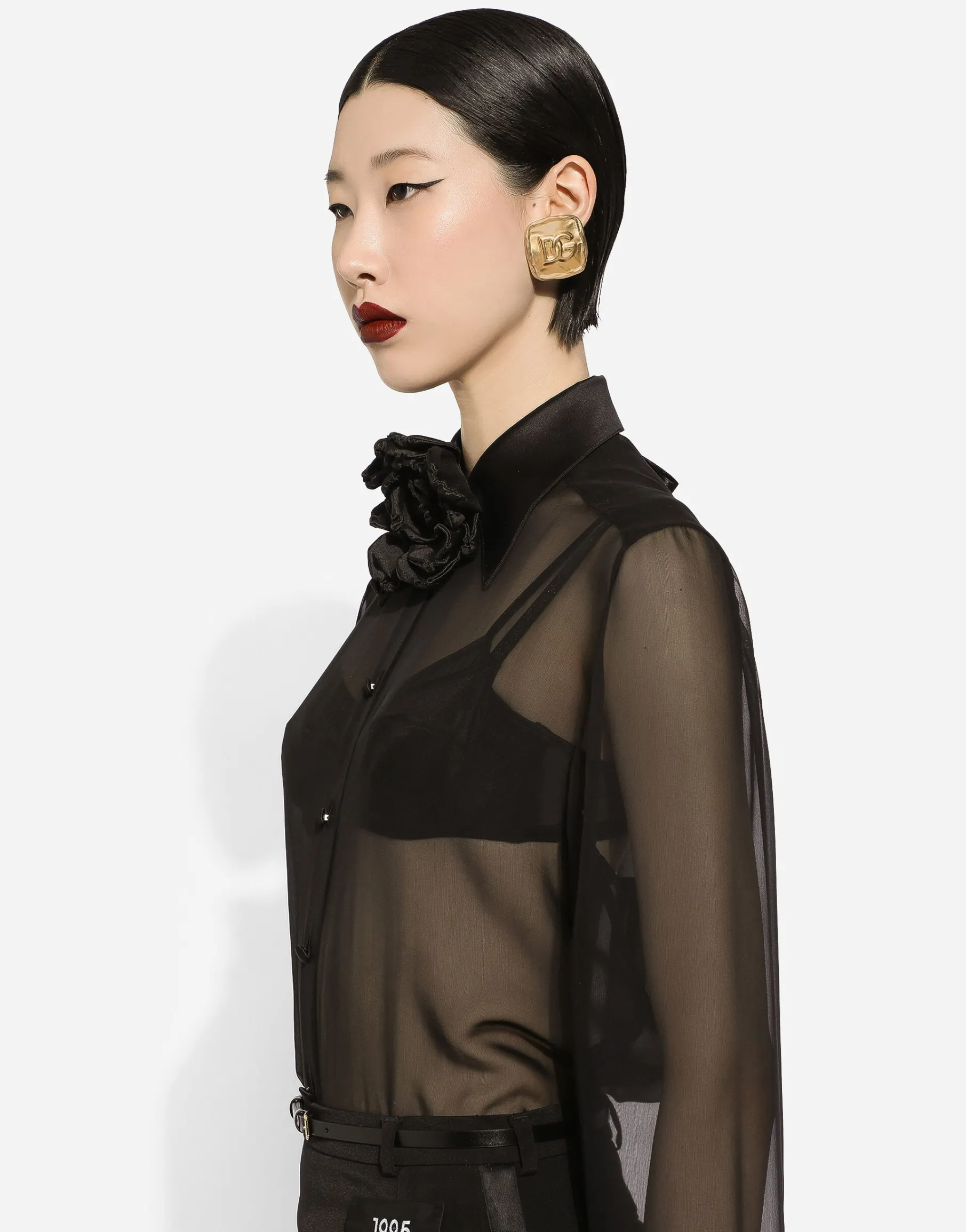 Silk chiffon shirt with satin details