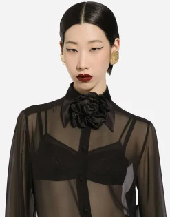 Silk chiffon shirt with satin details
