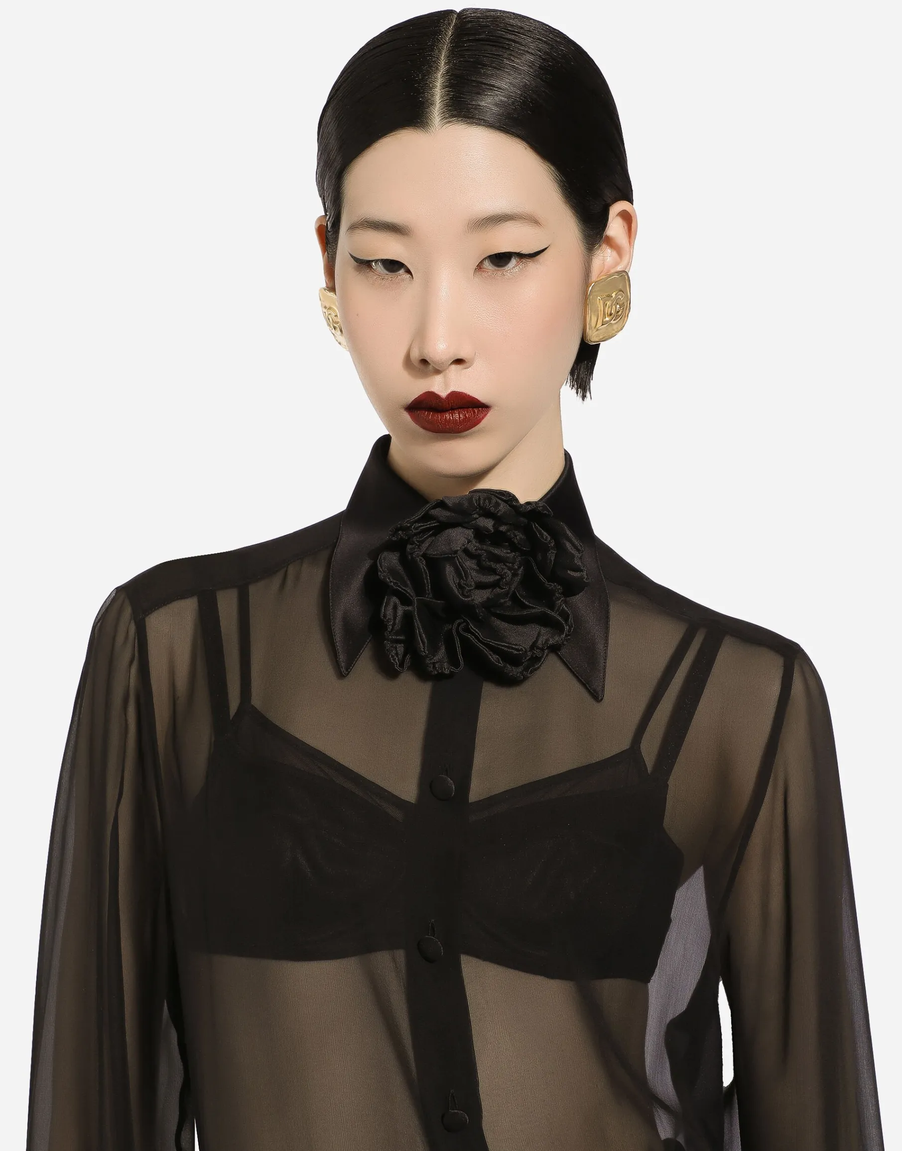 Silk chiffon shirt with satin details