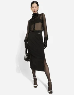 Silk chiffon shirt with satin details
