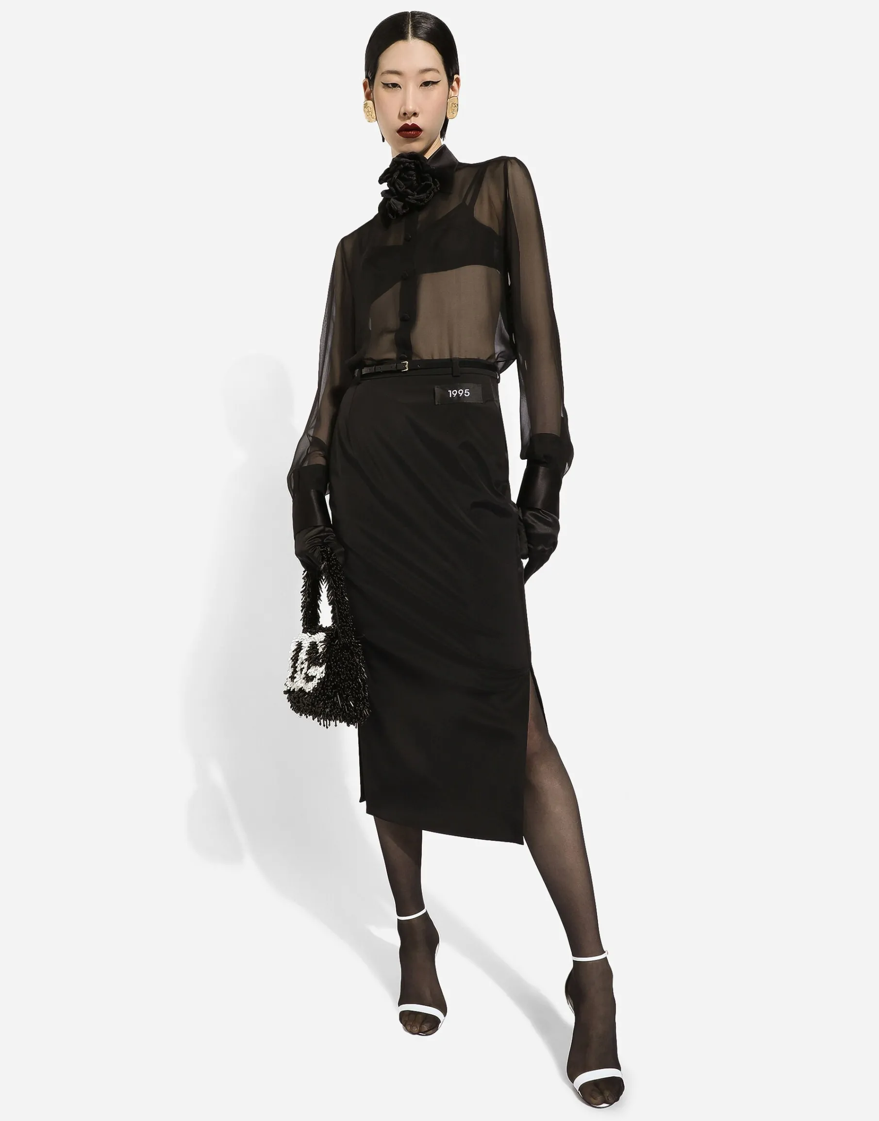 Silk chiffon shirt with satin details