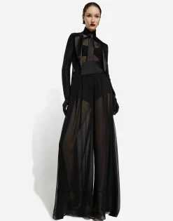 Silk chiffon wide-leg pants