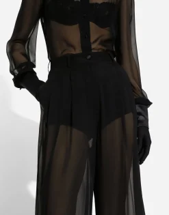 Silk chiffon wide-leg pants