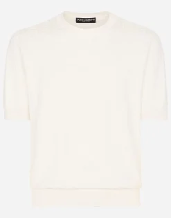 Silk jacquard round-neck sweater with DG logo