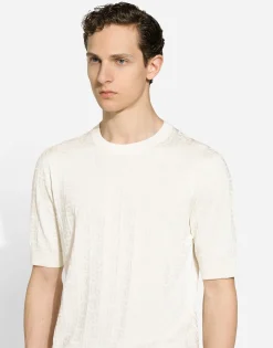 Silk jacquard round-neck sweater with DG logo