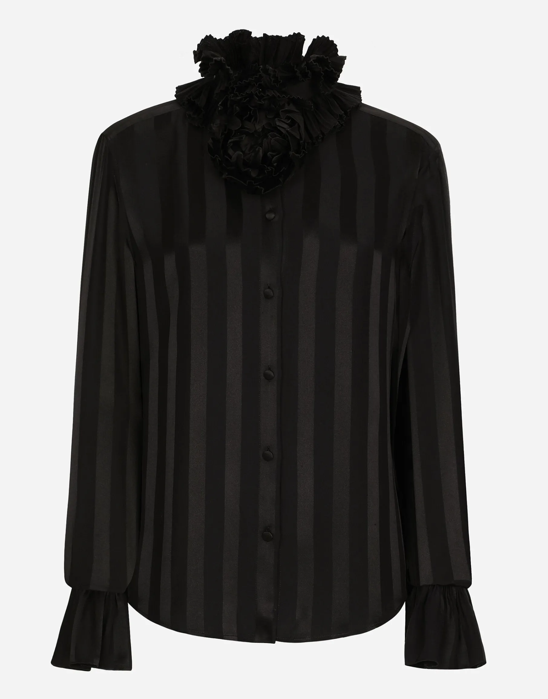 Silk jacquard shirt with pleated cuffs and collar