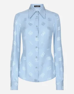 Silk jacquard shirt with all-over DG logo