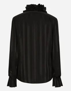 Silk jacquard shirt with pleated cuffs and collar