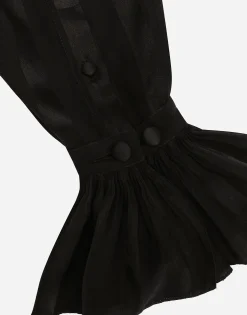 Silk jacquard shirt with pleated cuffs and collar