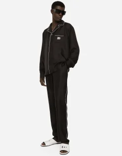 Silk jogging pants with DG embroidered patch