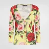 Silk knit cardigan with bouquet print
