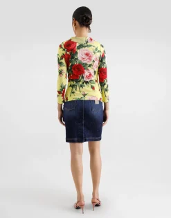 Silk knit cardigan with bouquet print