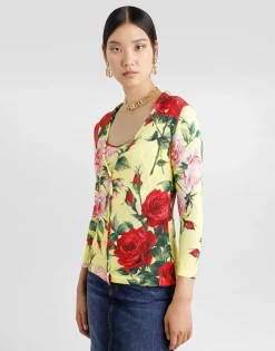 Silk knit cardigan with bouquet print