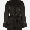 Silk long-sleeved pajama jacket with belt