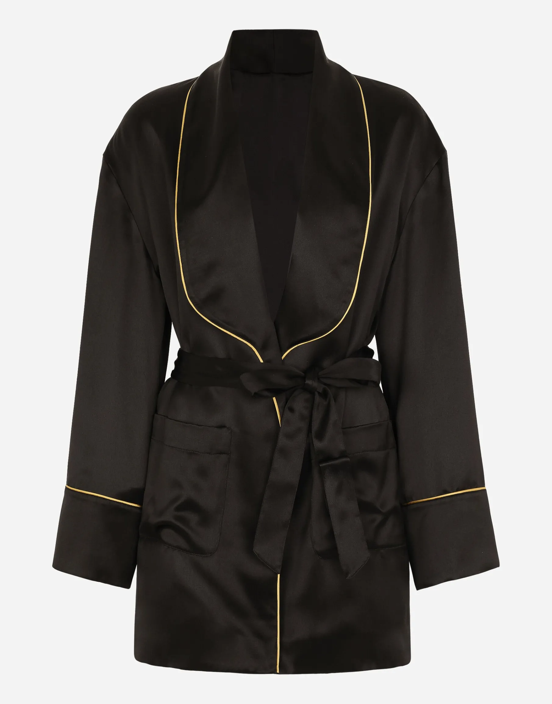 Silk long-sleeved pajama jacket with belt
