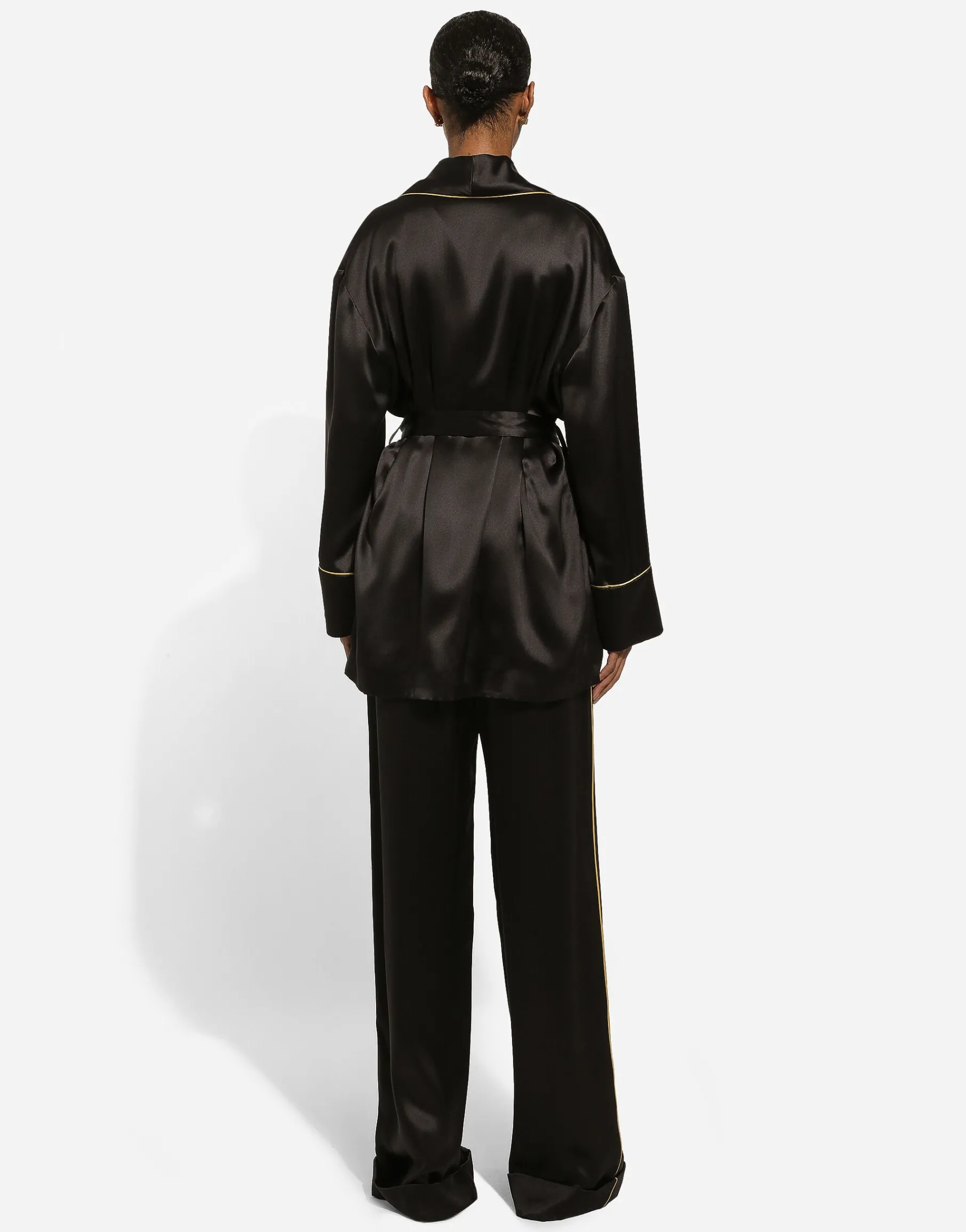 Silk long-sleeved pajama jacket with belt