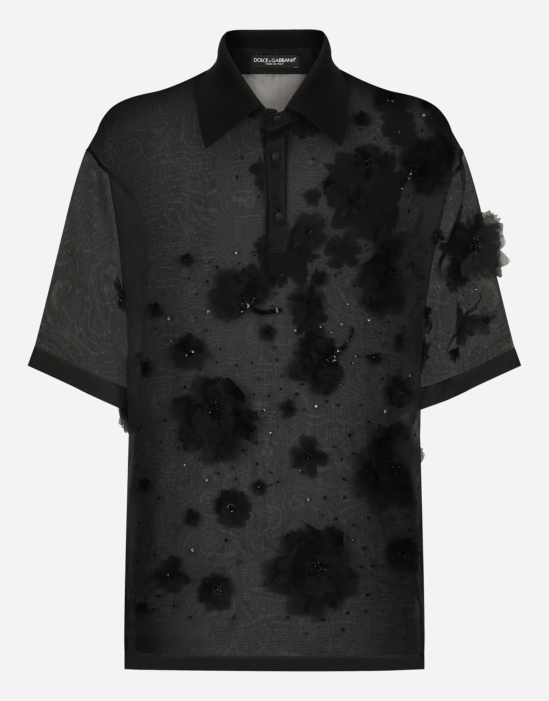 Silk organza polo shirt with embroidery