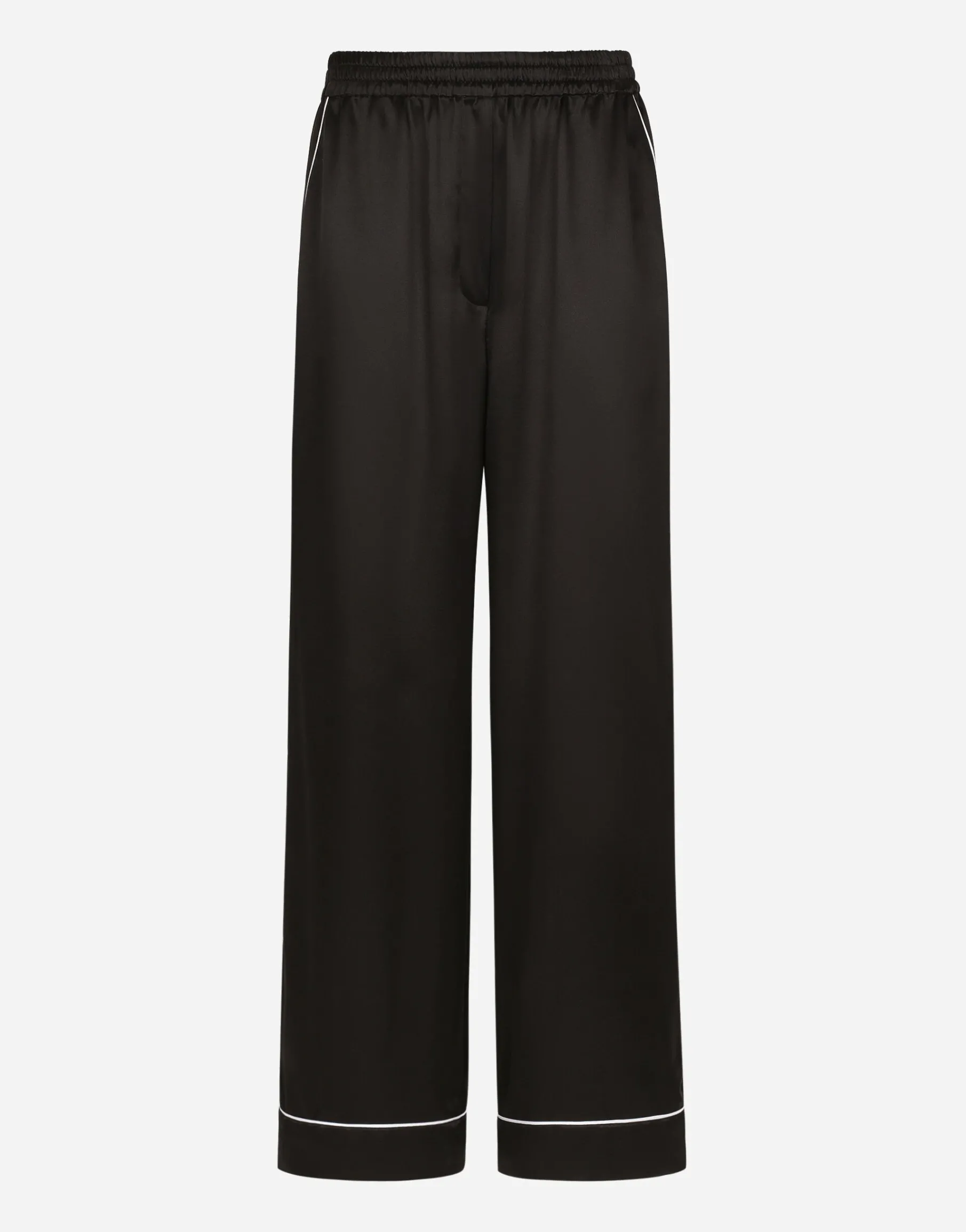 Silk pajama pants with contrasting piping