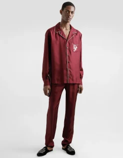 Silk pajama pants with logo embroidery