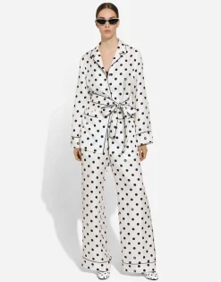 Silk pajama pants with polka-dot print
