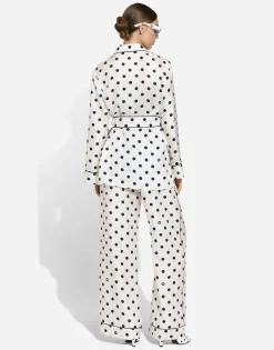 Silk pajama pants with polka-dot print