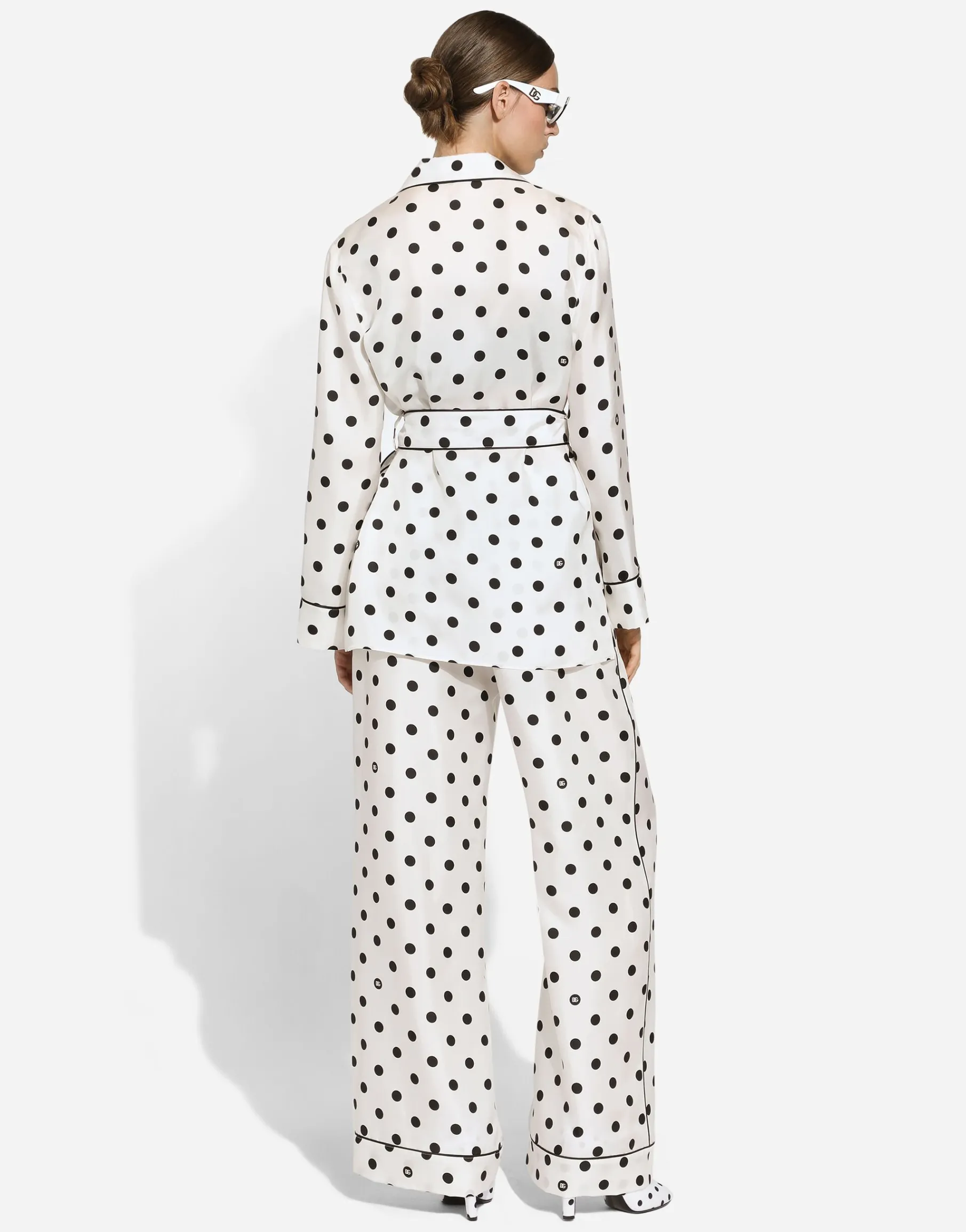 Silk pajama pants with polka-dot print