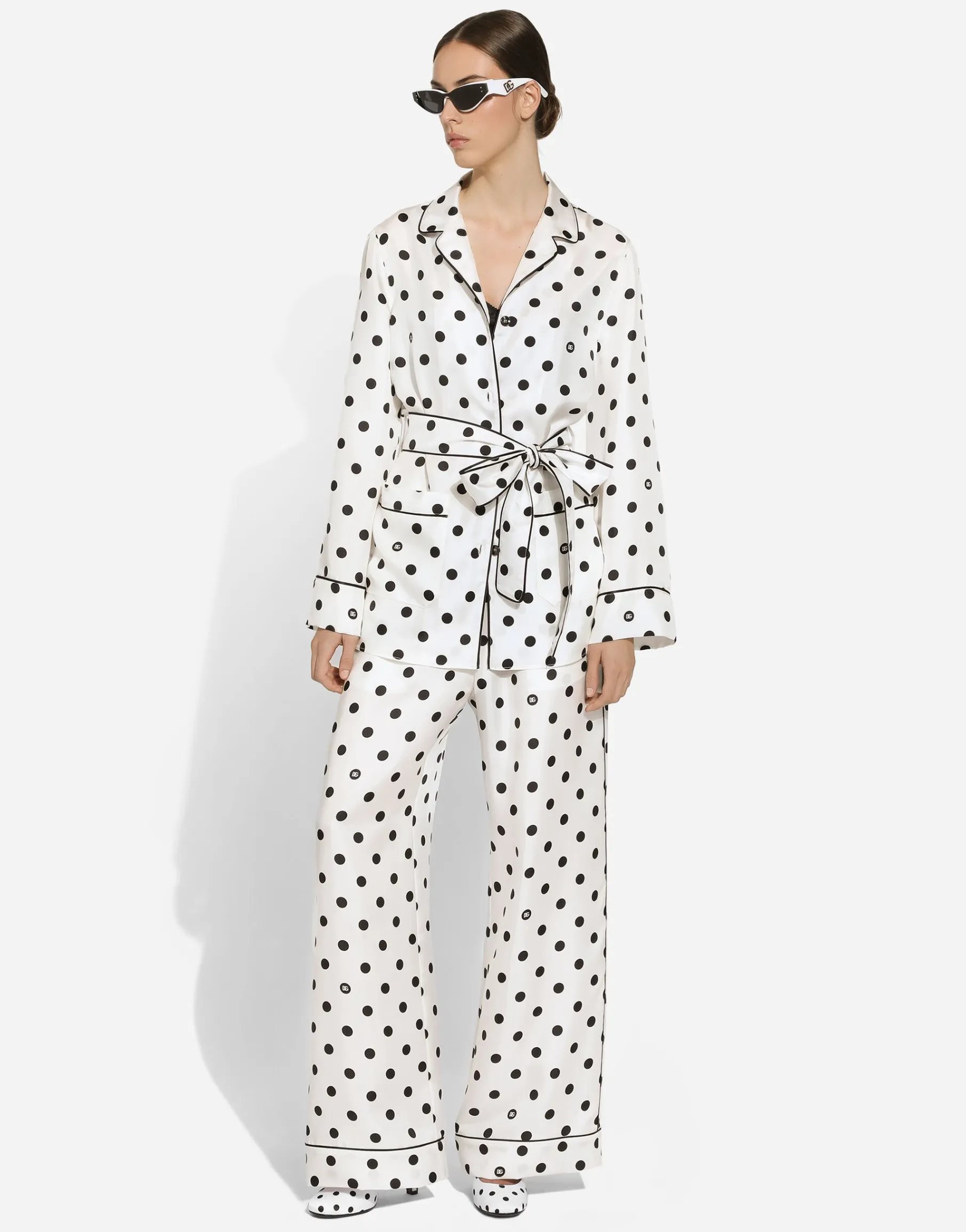 Silk pajama pants with polka-dot print