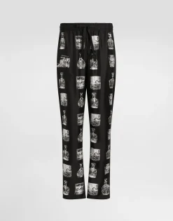 Silk pajama pants with whisky print