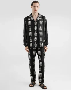 Silk pajama pants with whisky print