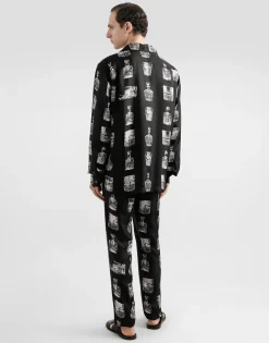 Silk pajama pants with whisky print