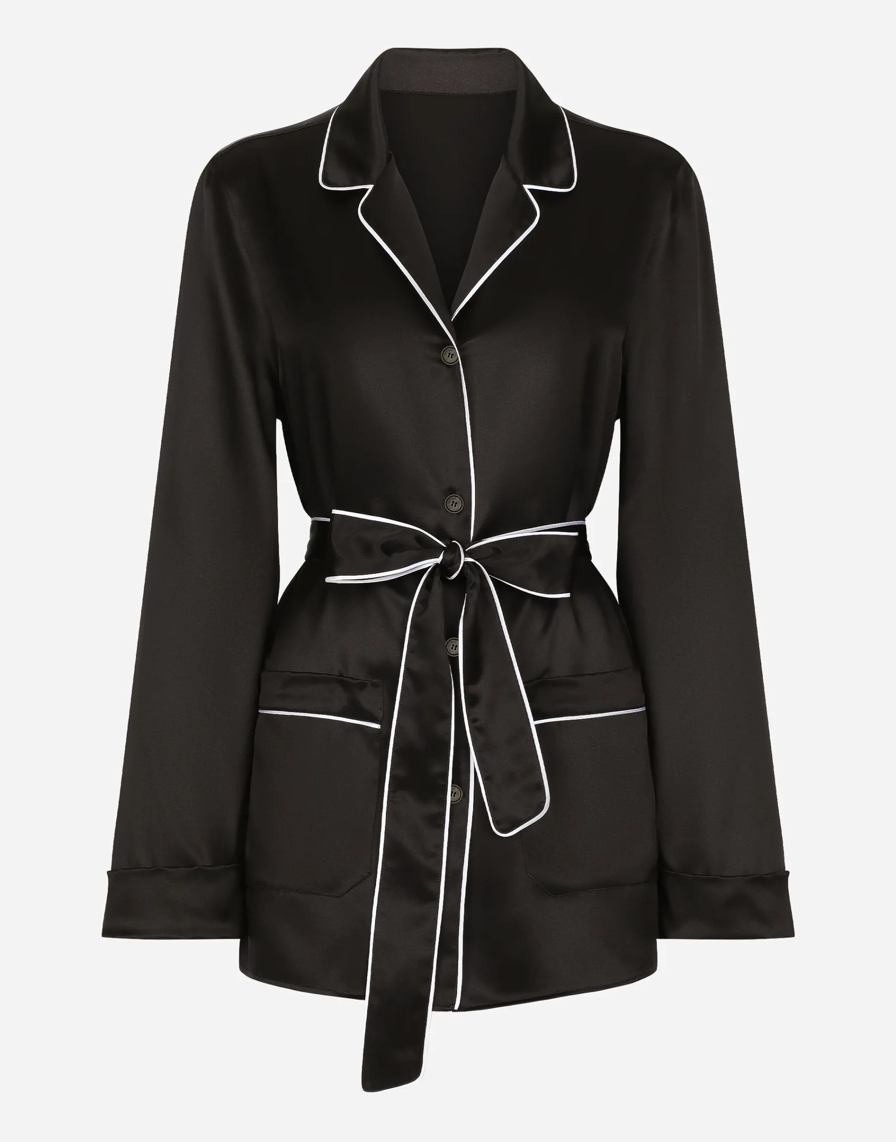 Silk pajama shirt with contrasting piping