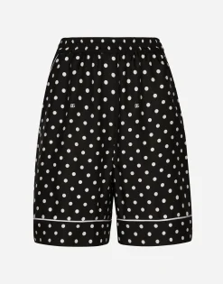 Silk pajama shorts with polka-dot print