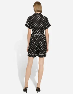 Silk pajama shorts with polka-dot print