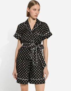 Silk pajama shorts with polka-dot print