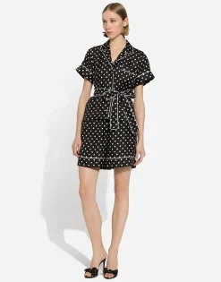 Silk pajama shorts with polka-dot print