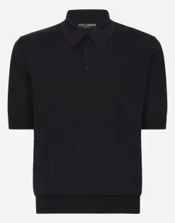 Silk polo-shirt with all-over DG logo embroidery