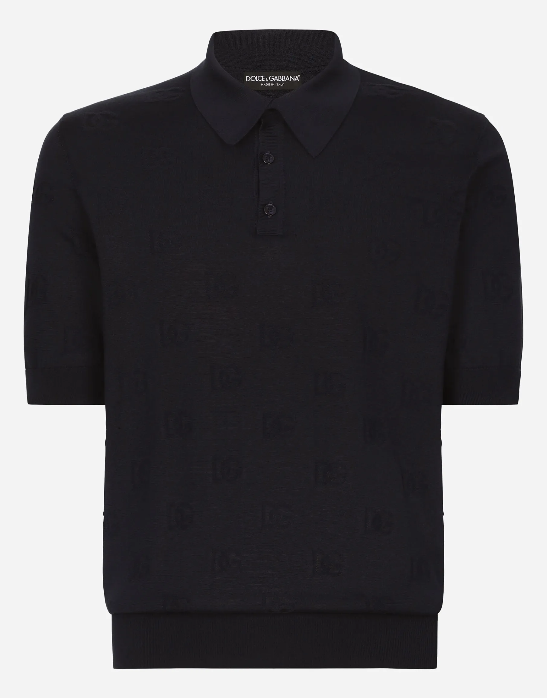 Silk polo-shirt with all-over DG logo embroidery