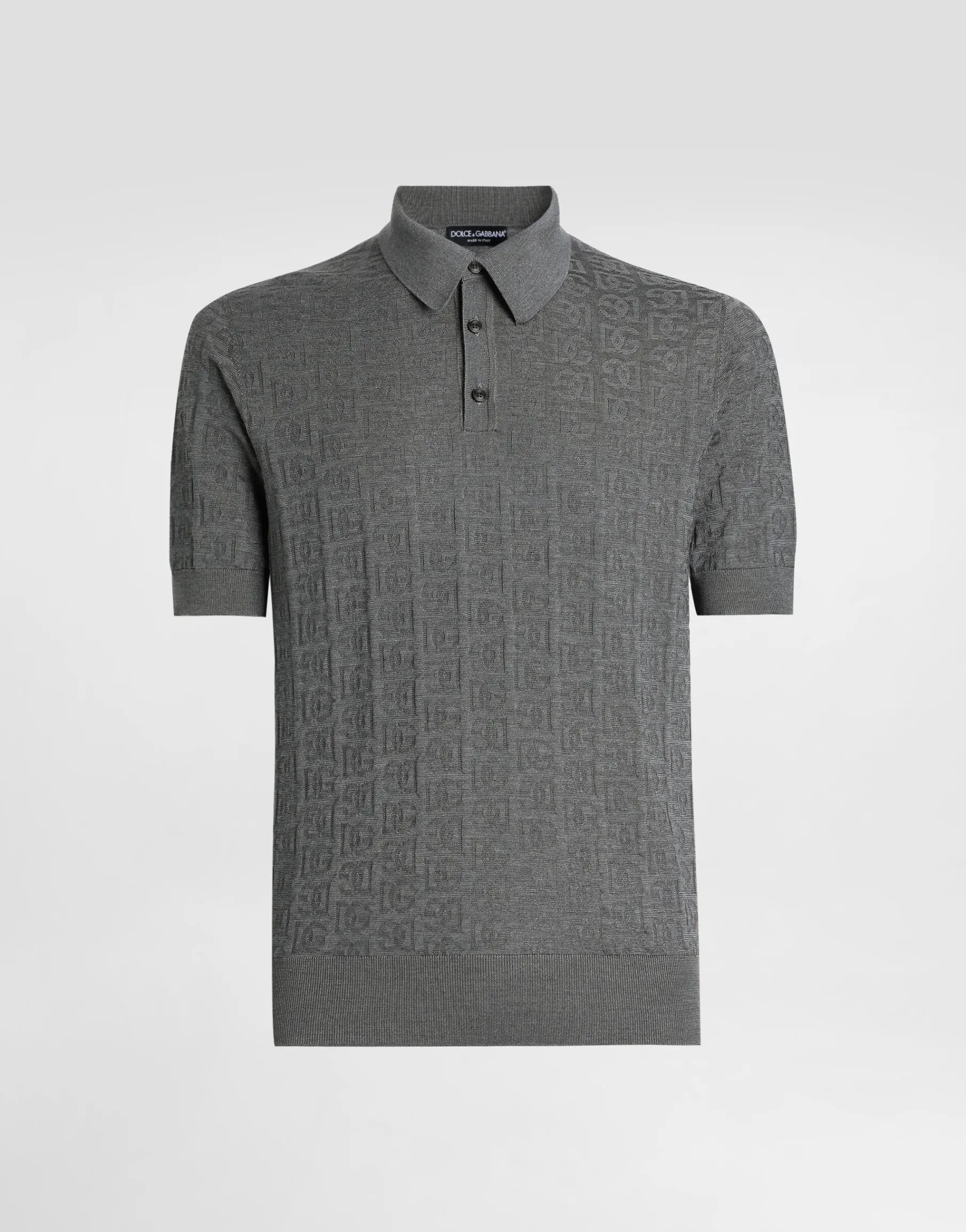 Silk polo-shirt with all-over DG logo embroidery