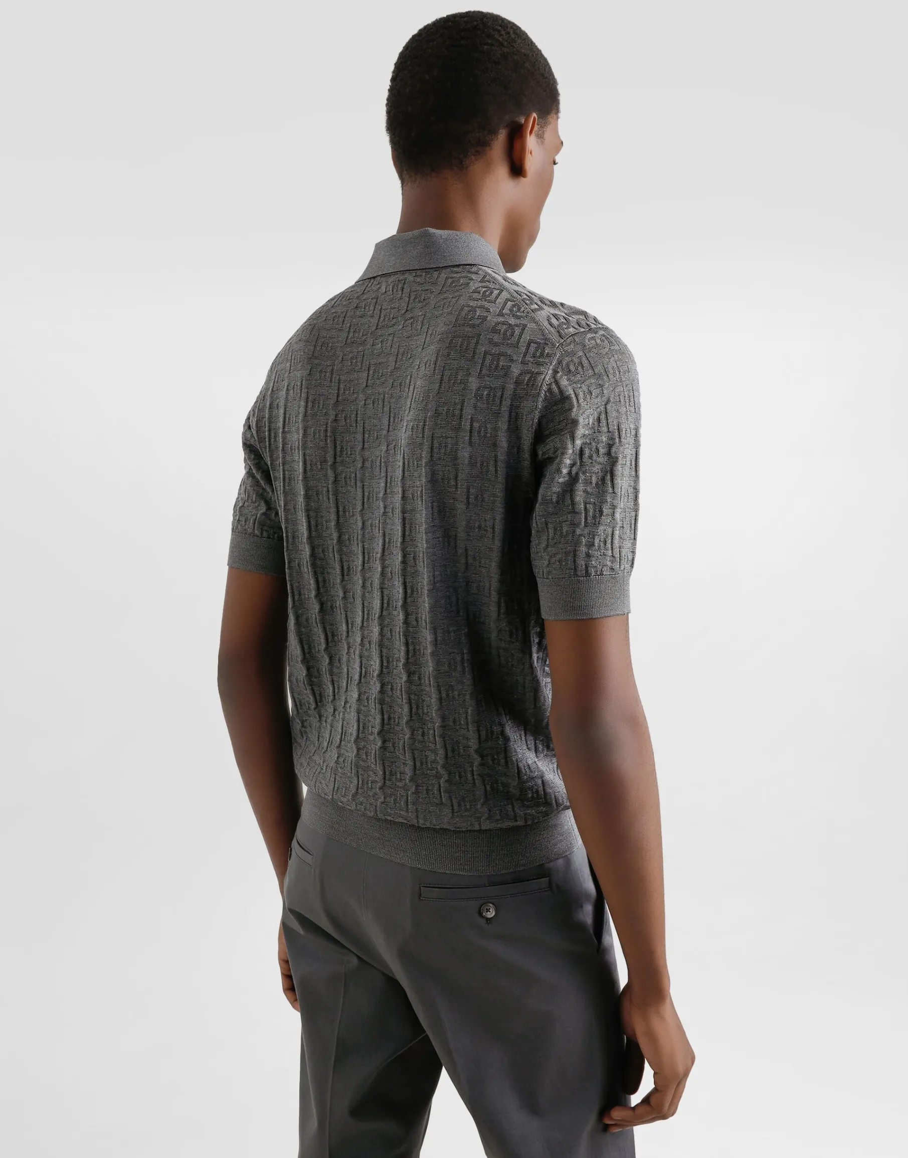 Silk polo-shirt with all-over DG logo embroidery