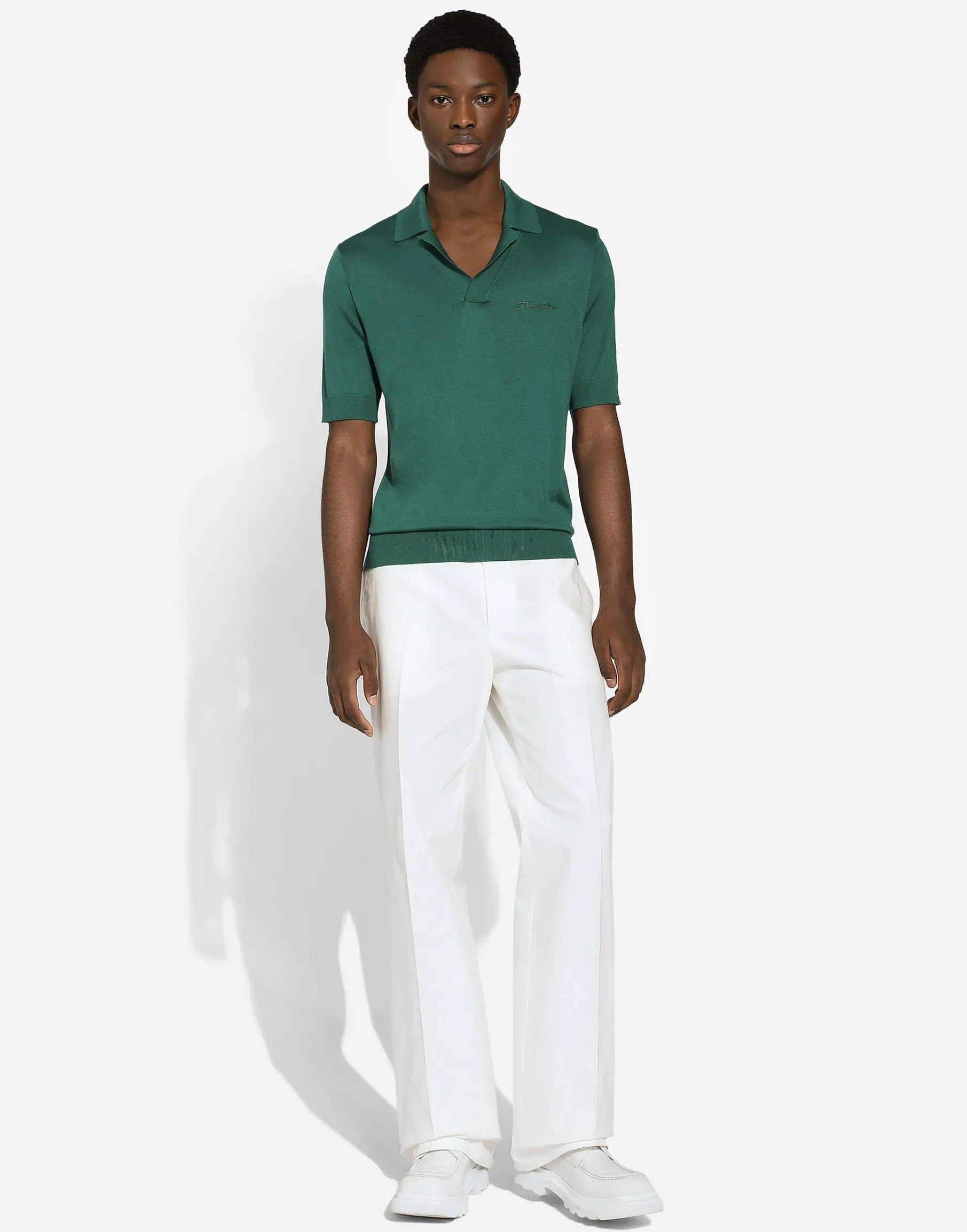 Silk polo-shirt with Dolce&Gabbana embroidery