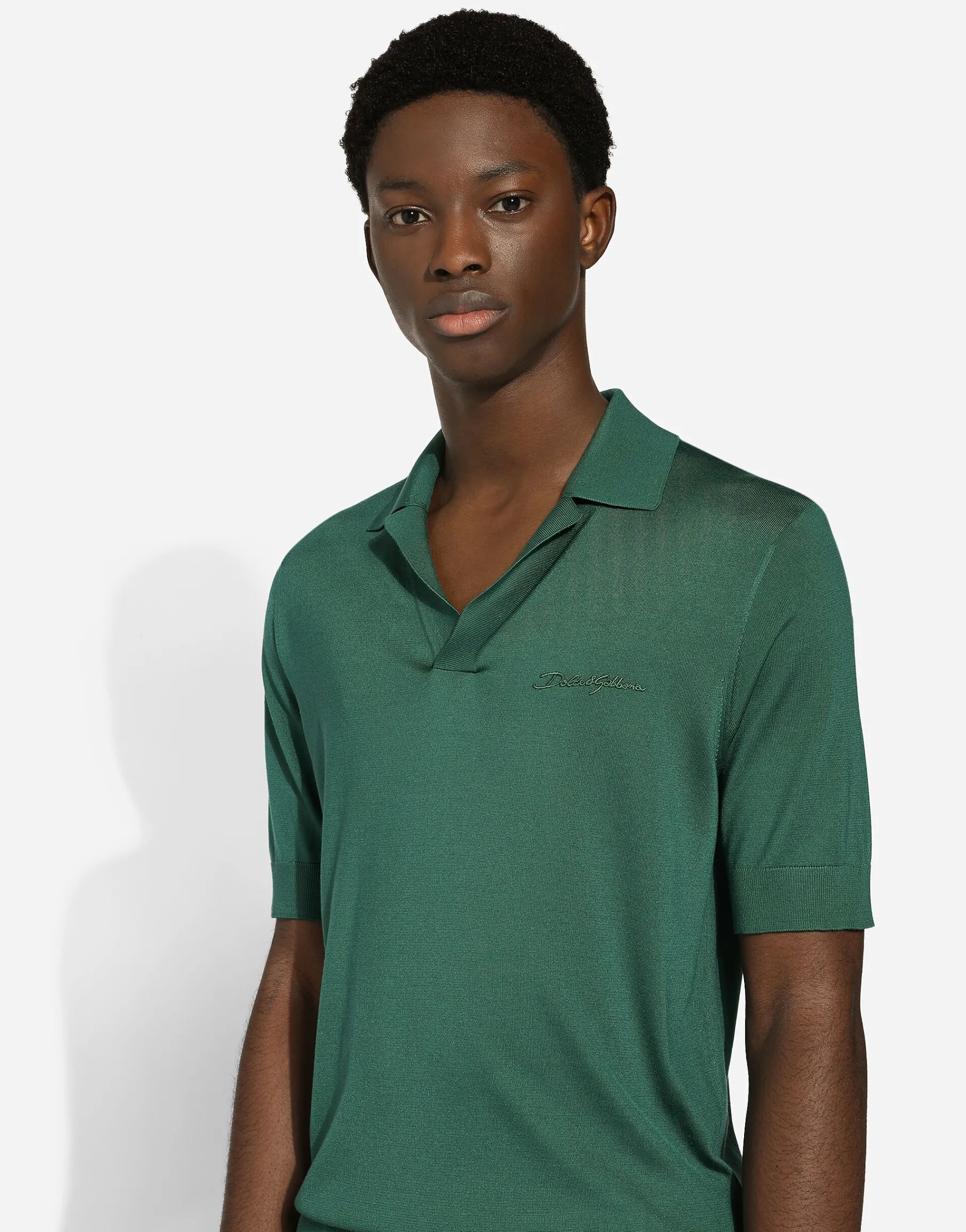 Silk polo-shirt with Dolce&Gabbana embroidery