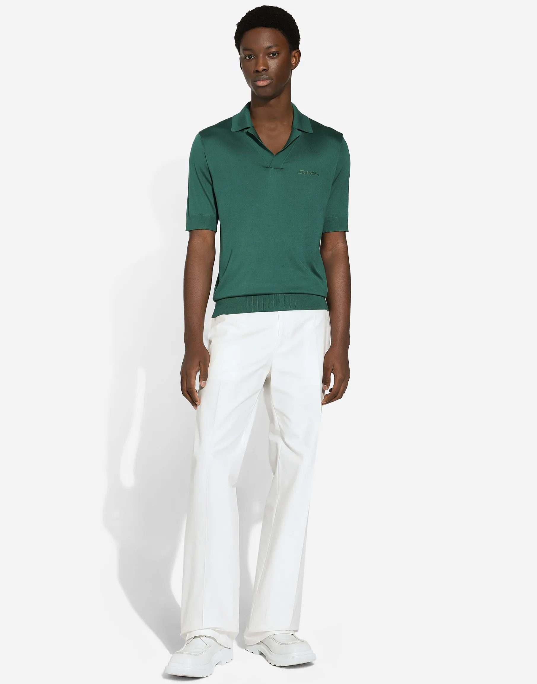 Silk polo-shirt with Dolce&Gabbana embroidery