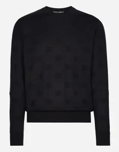 Silk round-neck sweater with all-over DG inlay