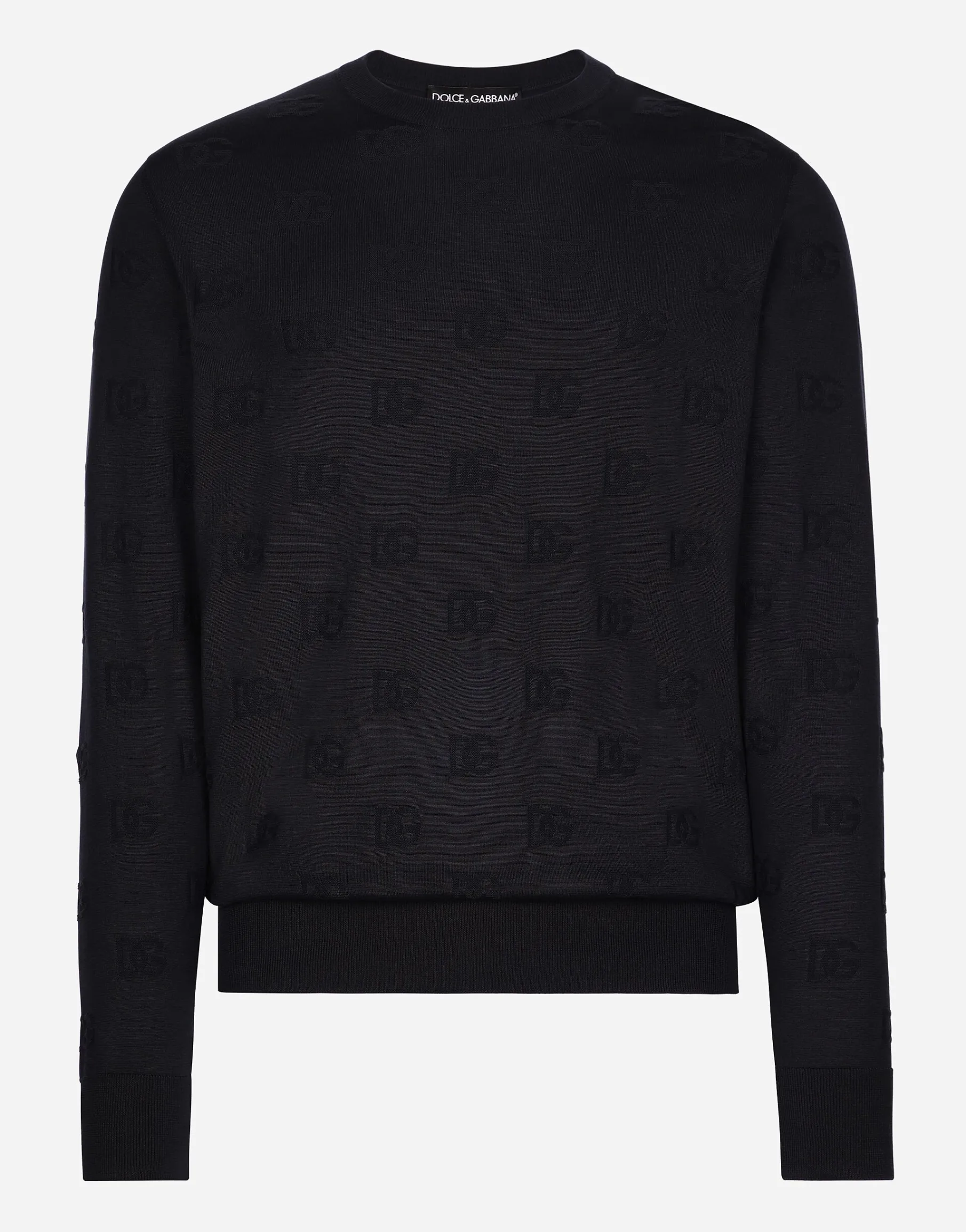 Silk round-neck sweater with all-over DG inlay