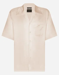 Silk satin Hawaiian shirt with metal DG logo